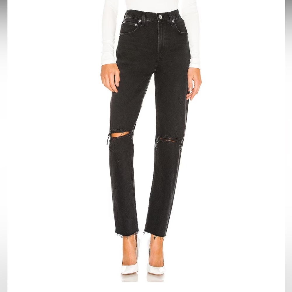 Agolde straight ripped knee black jeans size 25